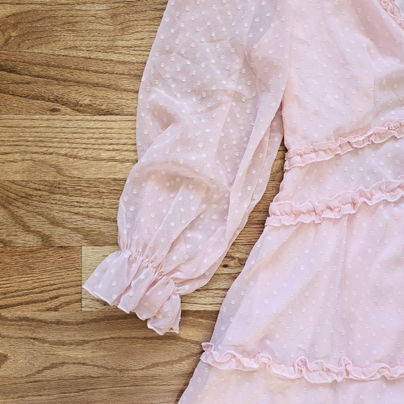 Pink Mini Dress Size Large No Brand Tag Tulle Polka Dot Open Back Ruffle Tiered - Picture 3 of 7